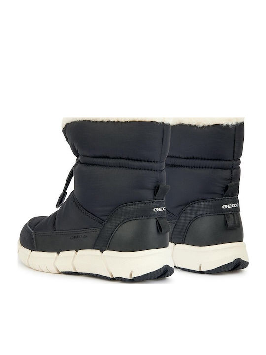 Flexyper Lederne Kinder-Schneestiefel mit Schnürsenkeln Schwarz