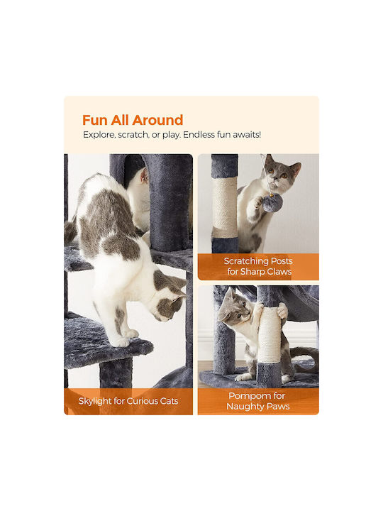 Feandrea Scratching Post Cat Trees Gray 5 levels 55x45x143cm