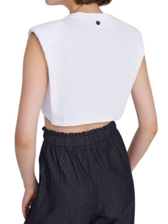 Ale - The Non Usual Casual pentru Femei de Vară Crop Top din Bumbac fără Mâneci Alb