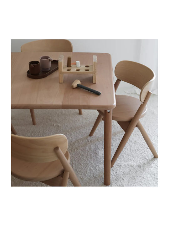 Square Kids Table with Chairs Made of Brown Wood Curve Lab
