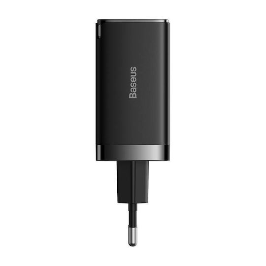Baseus GaN Charger with USB-A Port and 2 USB-C Ports and USB-C - USB-C Cable 65W Quick Charge 3.0 Black (Gan5)