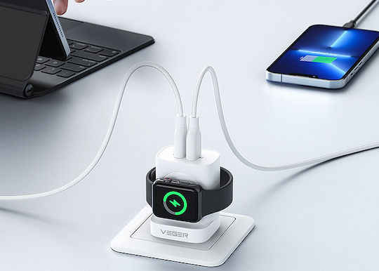 Veger Charger Without Cable with USB-A Port and USB-C Port 20W Power Delivery Whites (W002E)