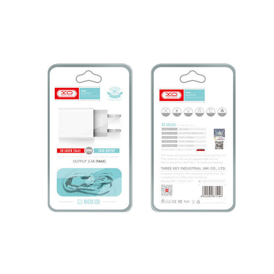 XO Φορτιστής με 2 Θύρες USB-A και Καλώδιο micro USB Λευκός (L65)