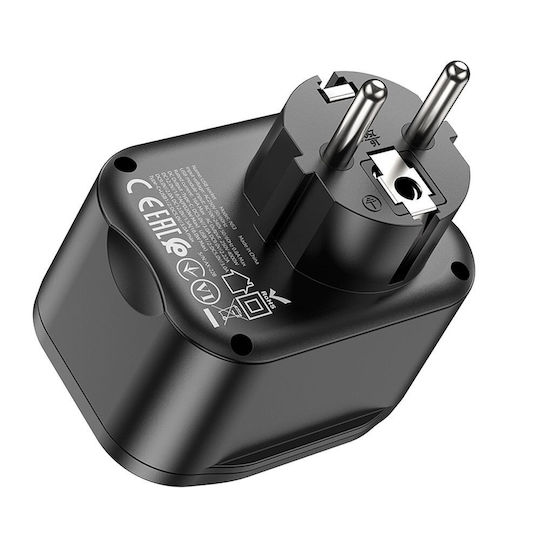 Hoco Charger Without Cable with 2 USB-A Ports and USB-C Port 20W Power Delivery / Quick Charge 3.0 Blacks (NS3)