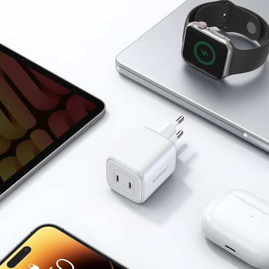 Ugreen Φορτιστής Χωρίς Καλώδιο GaN με 2 Θύρες USB-C 45W Power Delivery Λευκός (Nexode)
