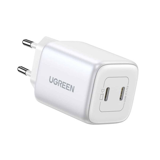 Ugreen Φορτιστής Χωρίς Καλώδιο GaN με 2 Θύρες USB-C 45W Power Delivery Λευκός (Nexode)