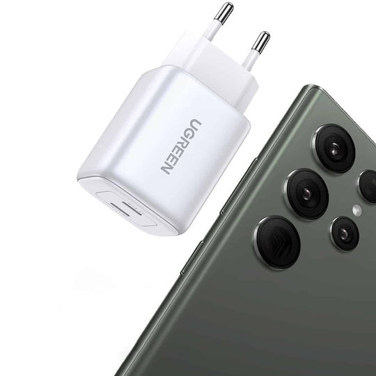 Ugreen Φορτιστής Χωρίς Καλώδιο GaN με 2 Θύρες USB-C 45W Power Delivery Λευκός (Nexode)