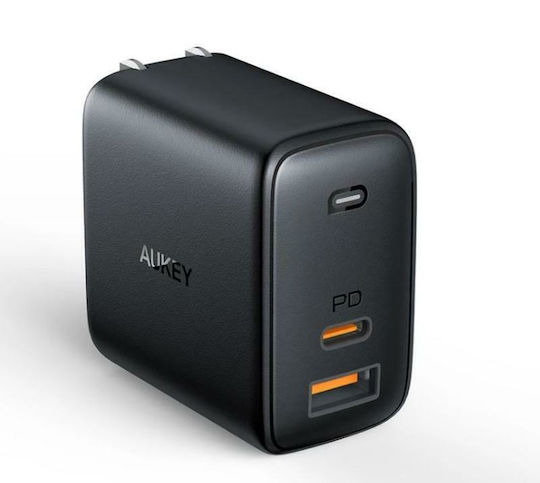 Aukey Φορτιστής Χωρίς Καλώδιο GaN με Θύρα USB-A και Θύρα USB-C 65W Power Delivery Μαύρος (PA-B3)