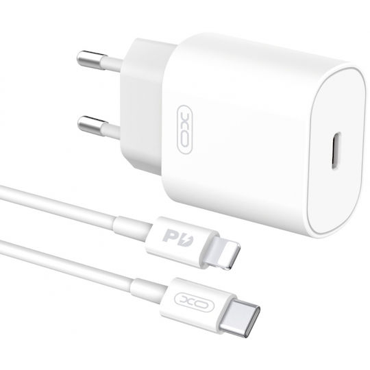 XO Φορτιστής με Θύρα USB-C και Καλώδιο USB-C - Lightning Power Delivery Λευκός (L91)