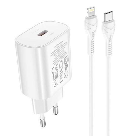 Hoco Ladegerät mit USB-C Anschluss und Kabel USB-C - Lightning 25W Stromlieferung Weißs (N22 Jetta)