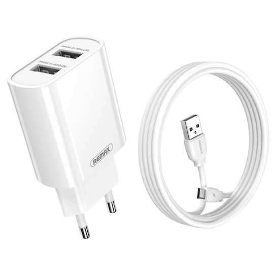 Remax Charger with 2 USB-A Ports and Cable USB-C Whites (RP-U35)