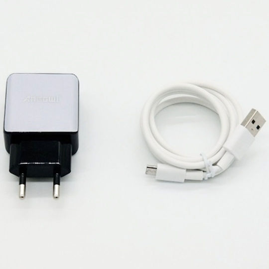 Andowl Φορτιστής με 2 Θύρες USB-A και Καλώδιο Lightning Λευκός (DT-T01)