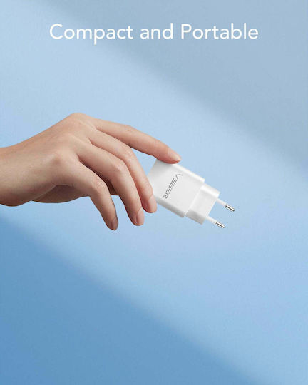 Veger Φορτιστής Χωρίς Καλώδιο με Θύρα USB-C 25W Power Delivery / Quick Charge 3.0 Λευκός (VLS2501)