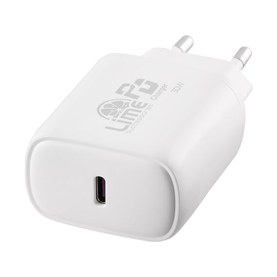 Lime Φορτιστής Χωρίς Καλώδιο με Θύρα USB-C 30W Power Delivery / Quick Charge 3.0 Λευκός (LTC30W)