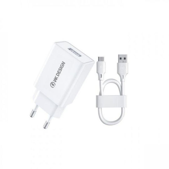 WK Charger with USB-A Port and Cable USB-C 10W Whites (WP-U118)