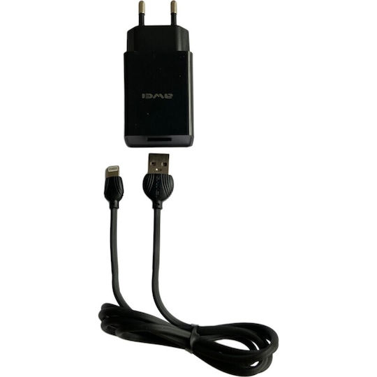 Awei Ladegerät mit USB-A Anschluss und Kabel Micro-USB Schwarzs (C-13L)