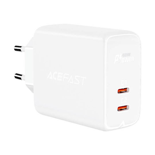 Acefast Φορτιστής Χωρίς Καλώδιο με 2 Θύρες USB-C 40W Power Delivery Λευκός (A9)