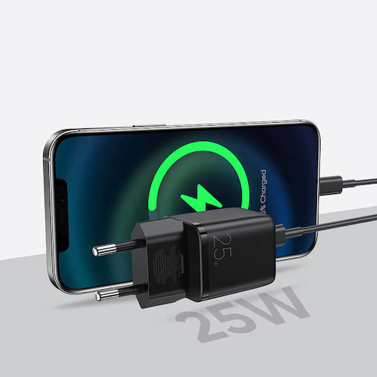 Joyroom Φορτιστής με Θύρα USB-C και Καλώδιο USB-C 25W Power Delivery Μαύρος (L-P251)