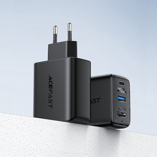 Acefast Φορτιστής GaN με Θύρα USB-A και Θύρα USB-C και Καλώδιο USB-C 100W Power Delivery / Quick Charge 3.0 Λευκός (A17)