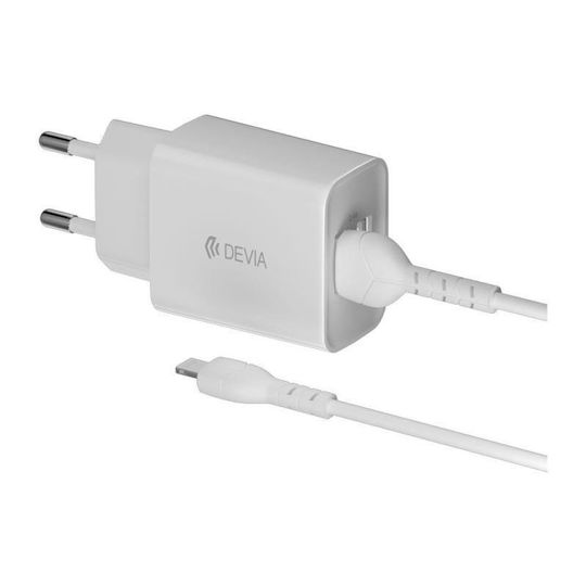 Devia Φορτιστής με Θύρα USB-A και Καλώδιο Lightning Λευκός (Smart)
