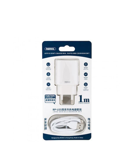 Remax Charger with 2 USB-A Ports and Cable Lightning Whites (RP-U35)