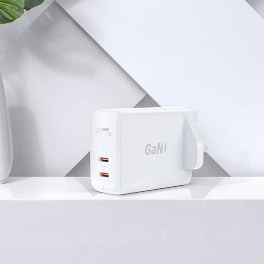 Acefast GaN Wireless Charger with 2 USB-C Output Ports 50W Power Delivery / Quick Charge 4+ White