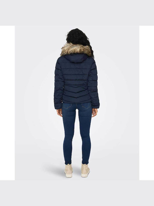 Only Lang Damen Puffer Jacke für Winter Blau