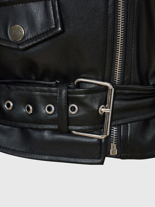 Δερμάτινο Γυναικείο Biker Jacket Μαύρο