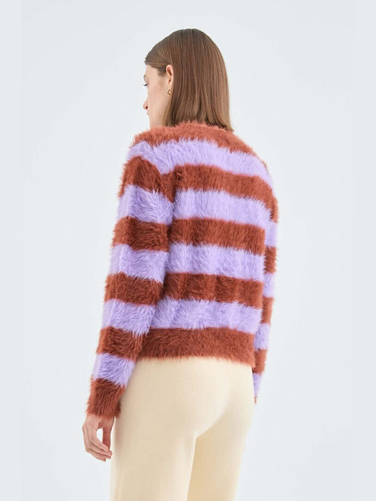 Compania Fantastica Women's Long Sleeve Sweater Striped Purple