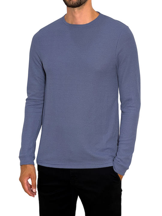 3Guys Herren Langarm-Pullover Blau