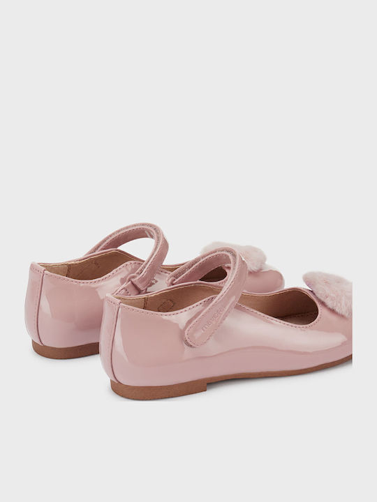 Kids Patent Leather Ballerinas with Hoop & Loop Closure Pink