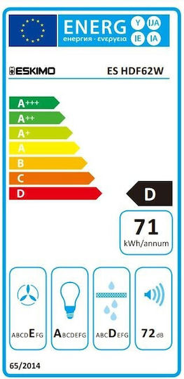 Eskimo ES HDF62W Ελεύθερος Απορροφητήρας Ανακύκλωσης 60cm Λευκός