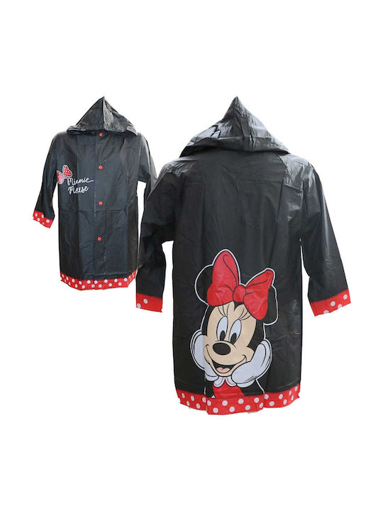 Minnie Mouse Αδιάβροχο Παιδικό Casual Μπουφάν Κοντό με Κουκούλα Μαύρο