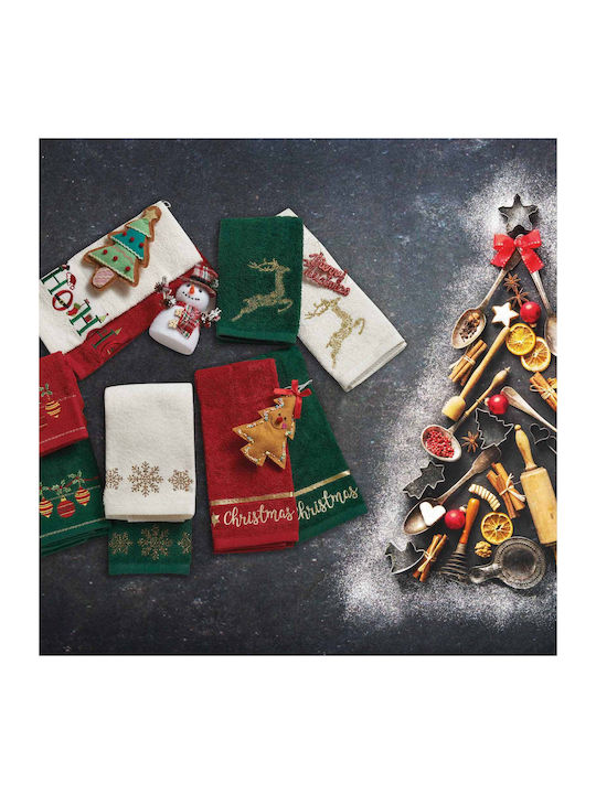 Das Home Christmas Collection Ποτηρόπανο από 100% Βαμβάκι σε Κόκκινο Χρώμα 40x60cm 2τμχ