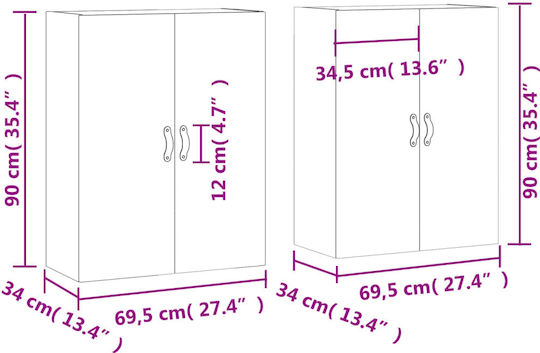 Sideboard Wooden Gray 69.5x34x90cm