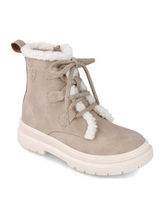 Suede Kids Boots with Zipper Beige
