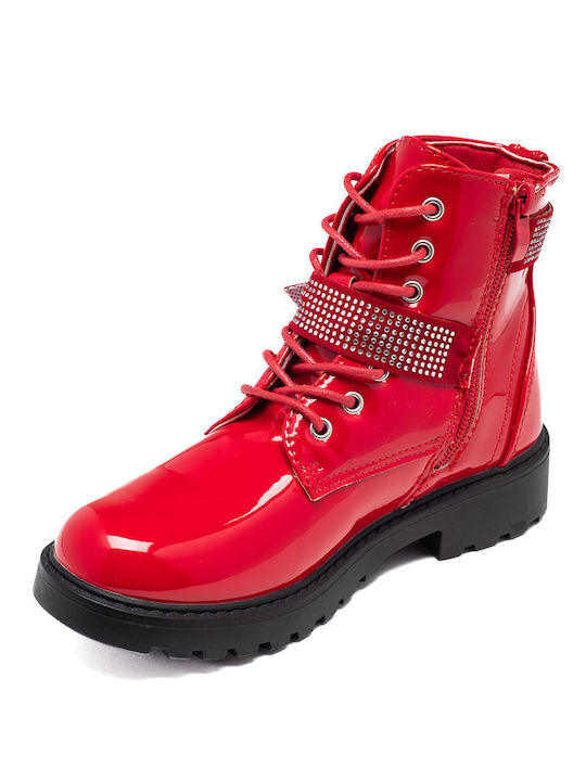 Marikelly Kids Military Boots with Zipper Red