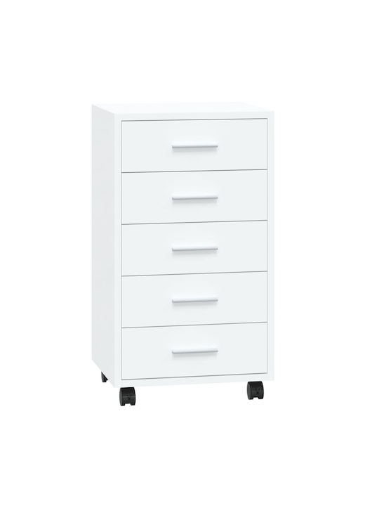 Office Storage Chipboard Drawer with Wheels & 5 Drawers White L33xW38xH63cm