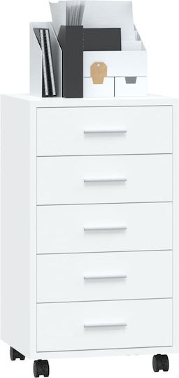Чекмеджета За Бюро Дървени С Колелца Бели 33x38x63см