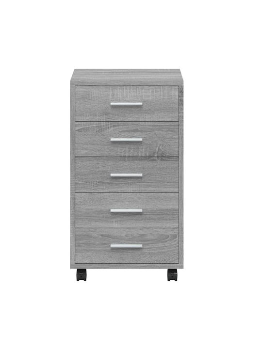 Office Storage Chipboard Drawer with Wheels & 5 Drawers Grey L33xW38xH63cm