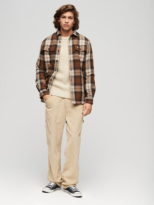 Miller Long Sleeve Overshirt Regular Fit Checked Brown