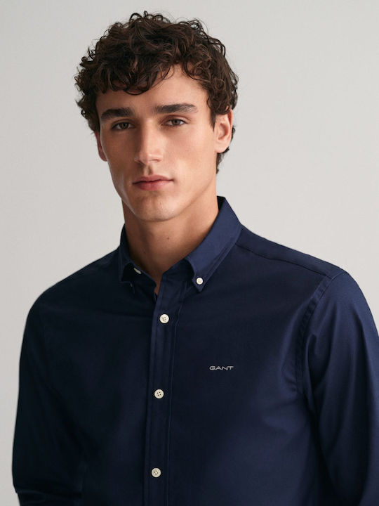 Long-sleeved Cotton Shirt Dark Blue