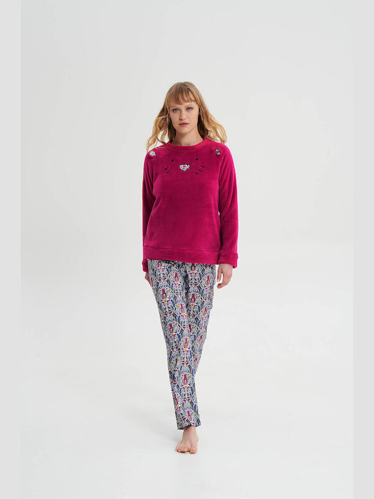 Vamp Winter Damen Pyjama-Set Fuchsie