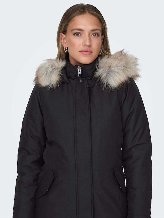 Women's Short Parka Jacket for Spring or Autumn Black
