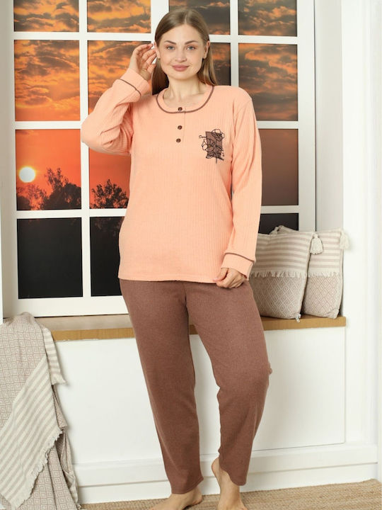 Lindros Winter Damen Pyjama-Set Baumwolle Rosa