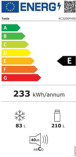Tesla Combină frigorifică 293lt Total NoFrost Î185xL60xA60cm. Inox RC3200FHXE