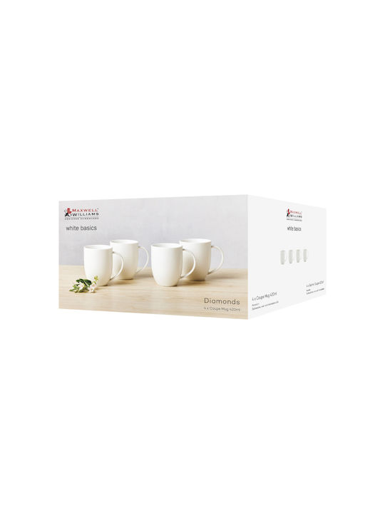 Maxwell & Williams Coupe Cană din Porțelan Albă 420ml 4buc