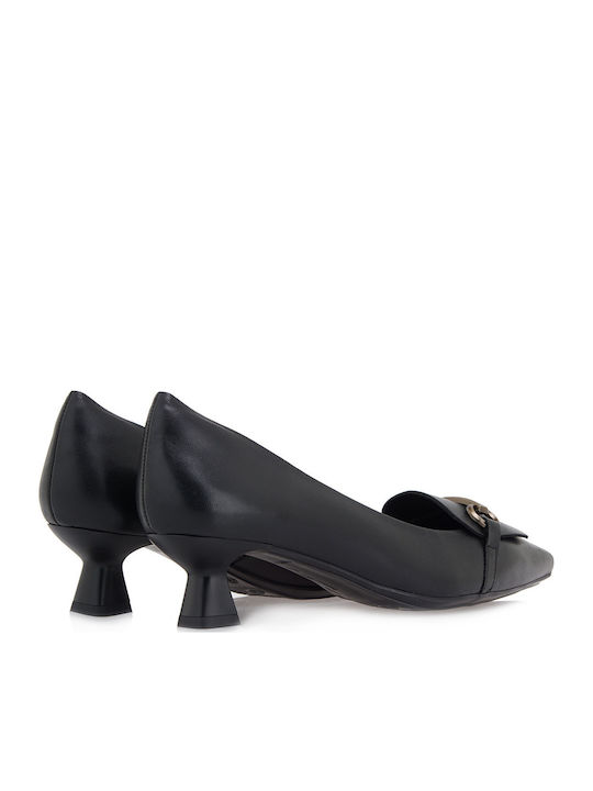 Leder Pumps mit mittelhohem Absatz Schwarz