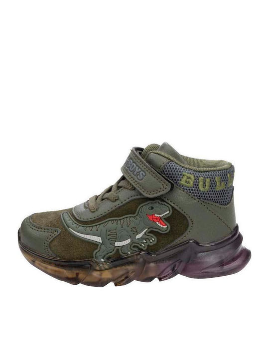 Kinder Sneakers Hoch mit Klettverschluss & Lichtern Khaki