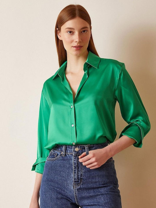 Concept Women's Satin Long Sleeve Shirt Green